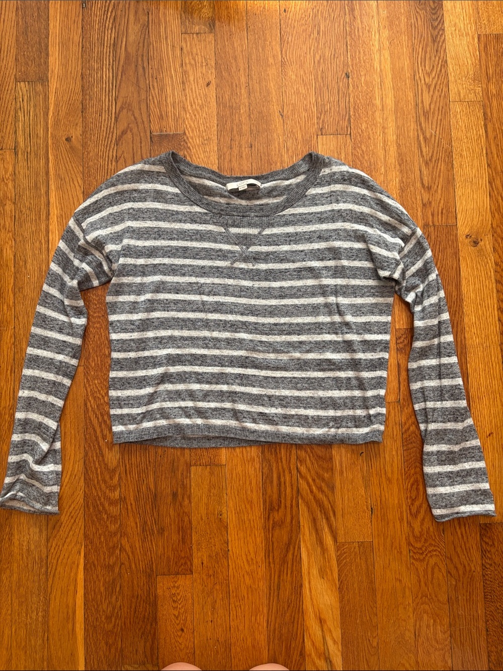 LOFT Gray and Light Gray Striped Crewneck Sweatshirt